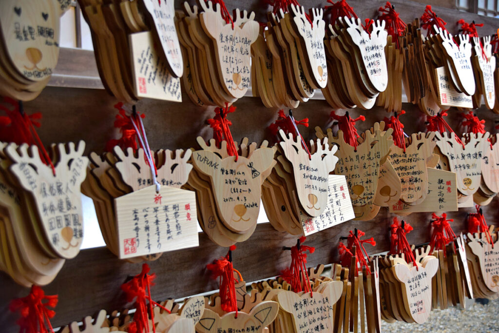 Deer head-shaped plaques at Kasuga Taisha