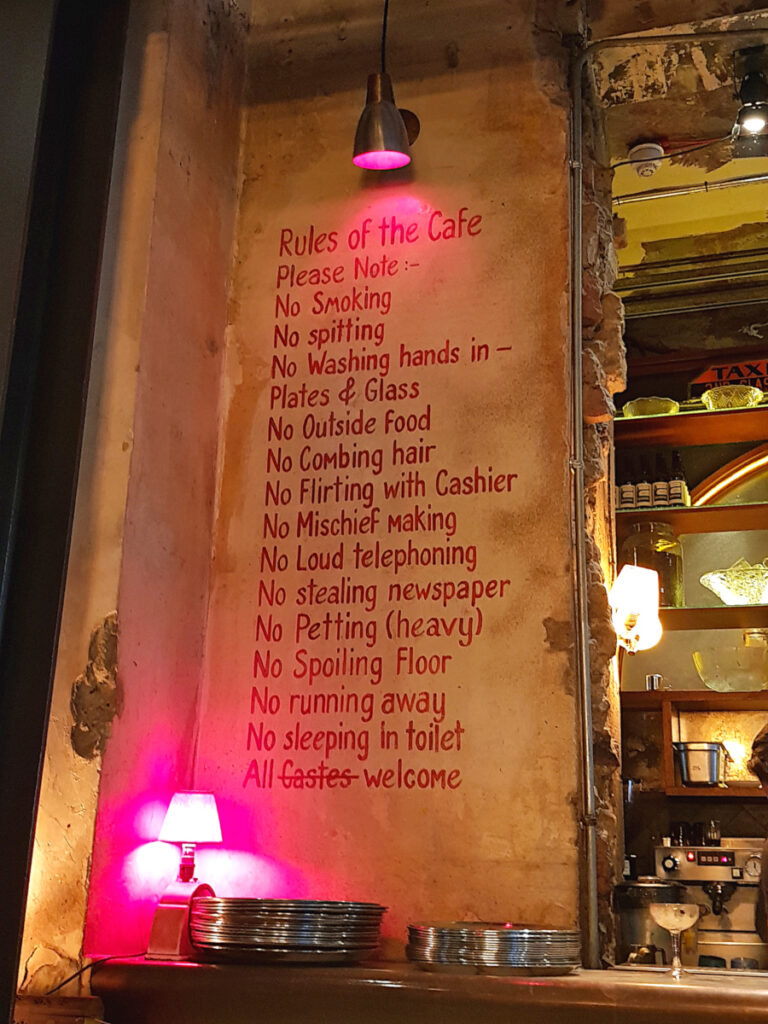 Humorous list of rules at Dishoom