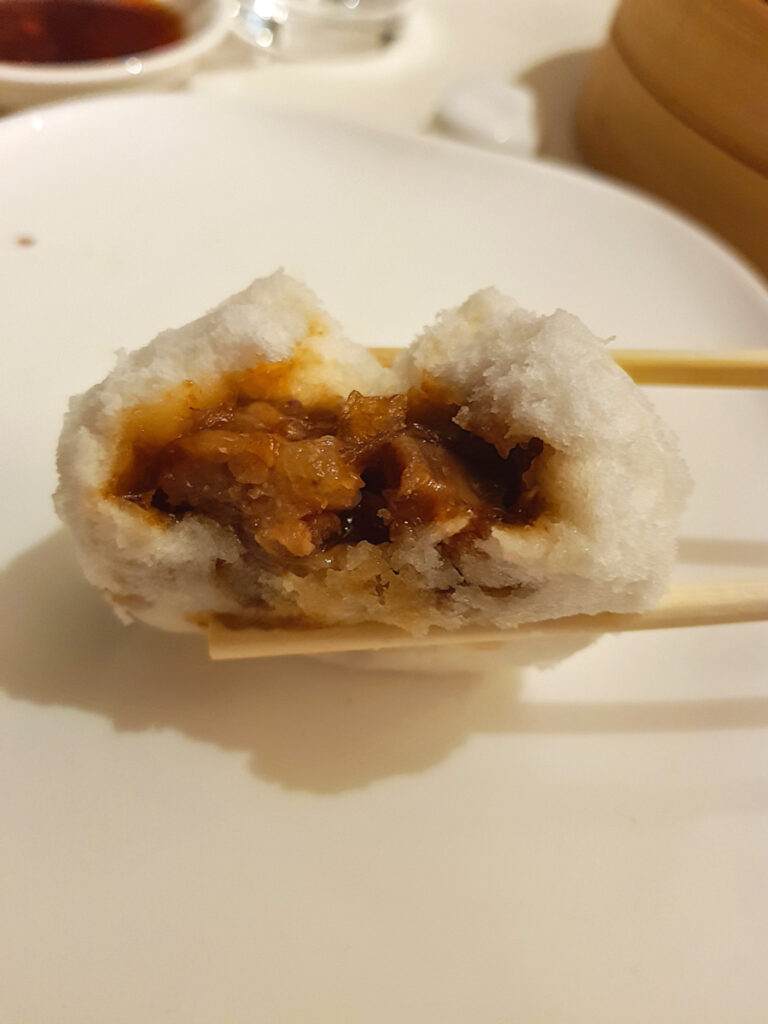 The inside of a char siu bun from Hakkasan