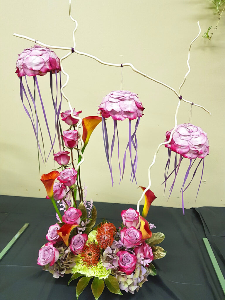 Plants and flowers arranged to look like jellyfish