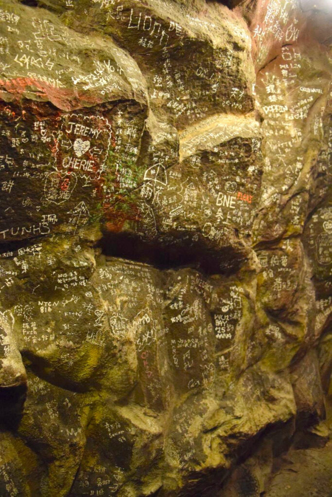 Some of the names carved into rock in Jiufen