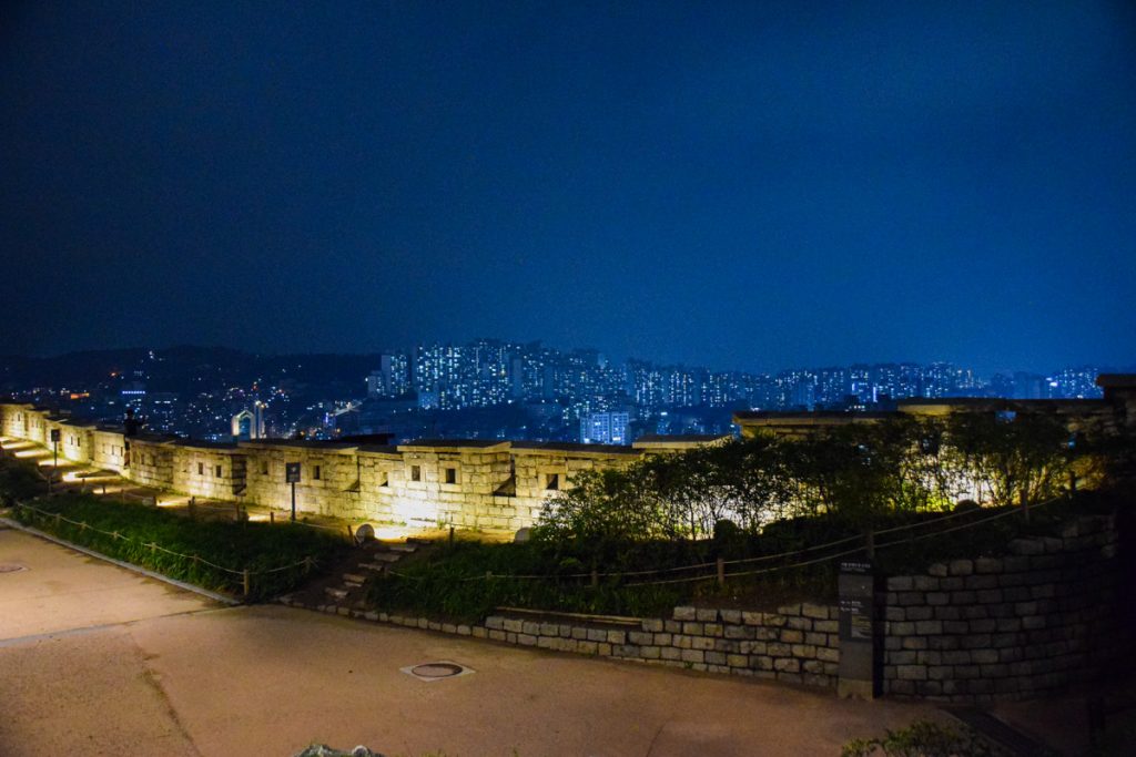 Seoul City Wall at Naksan Park, with Seoul in the background