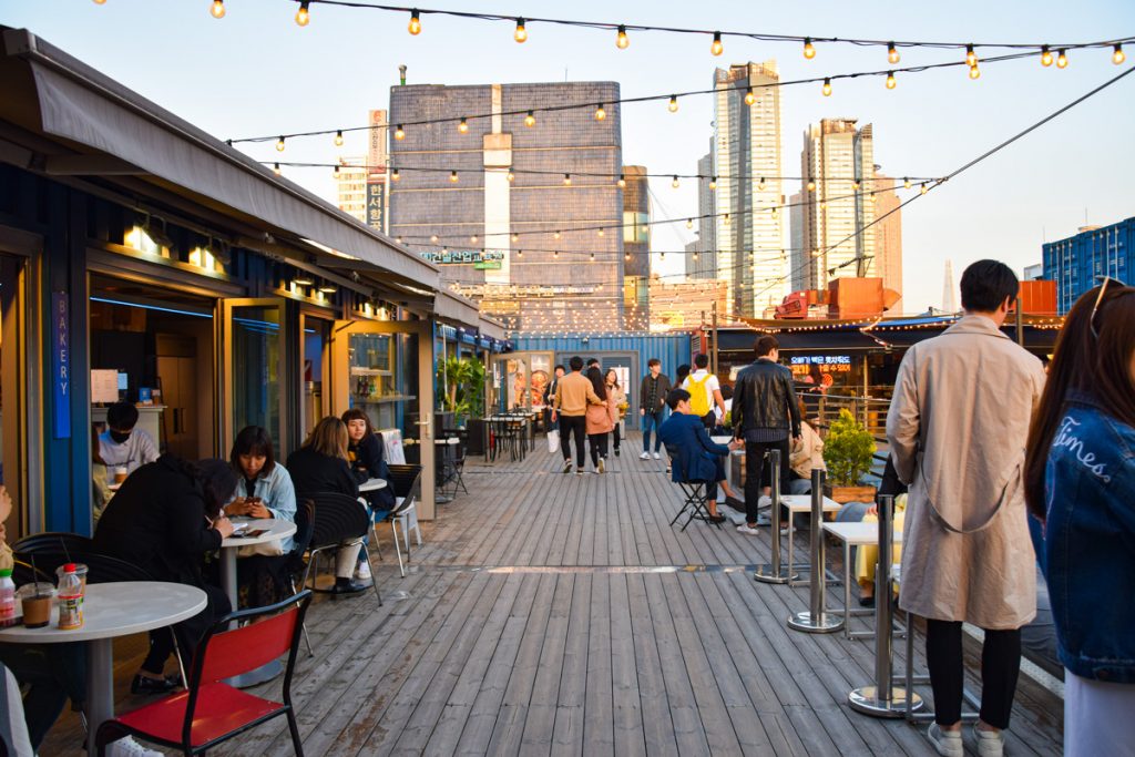 Outside seating at restaurants at Common Ground