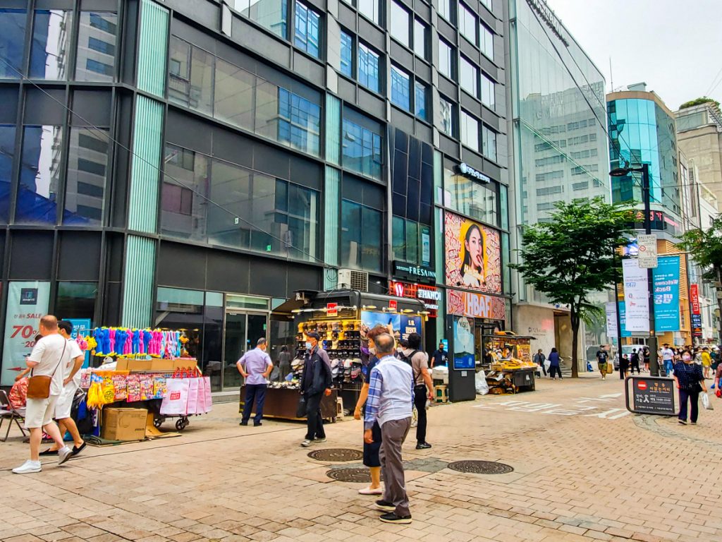 Shops and stalls around Myeongdong in Seoul