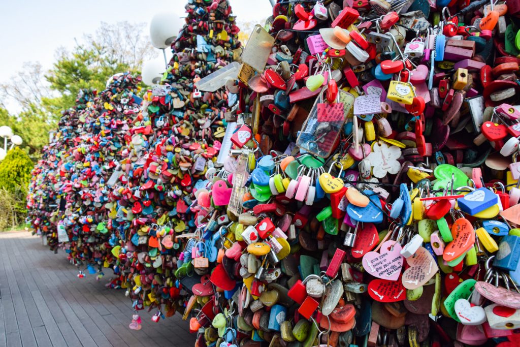 Love locks around N Seoul Tower