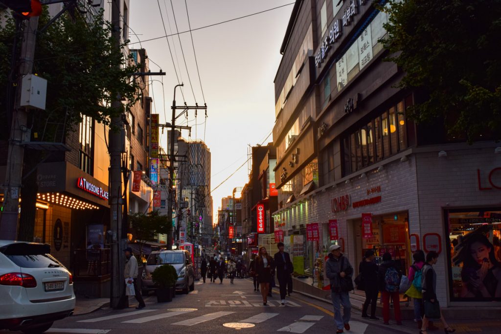 Shops of Sinsa at dusk